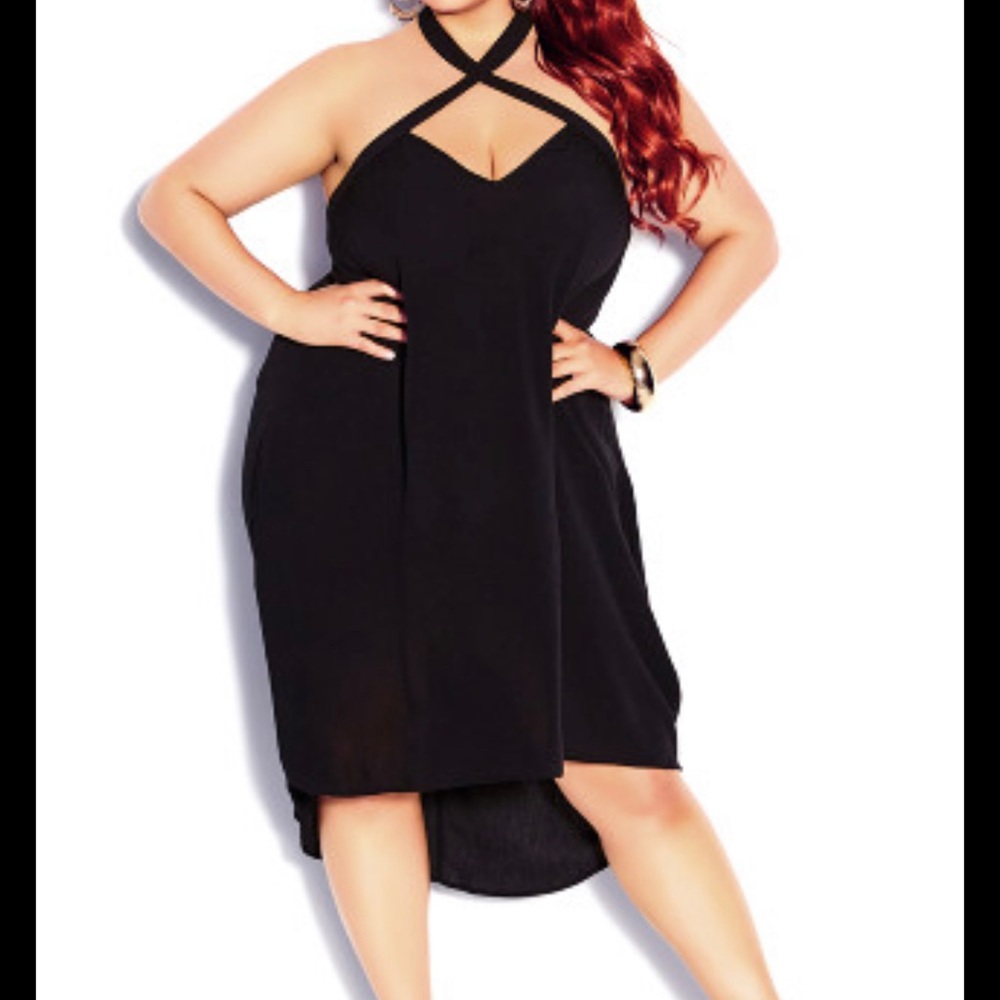 City chic black halter dress